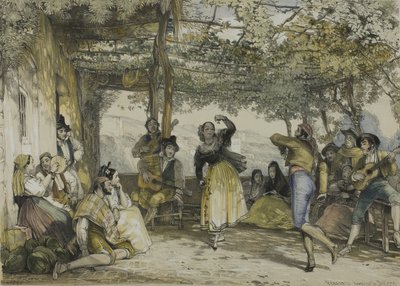Espanjalaiset talonpojat tanssivat boleroa tekijältä John Frederick Lewis