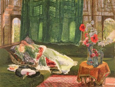 Siesta, n. 1876 (wc ja guassi grafiitin päällä) tekijältä John Frederick Lewis