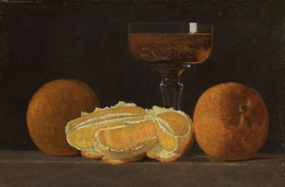Asetelma appelsiinien ja viinipikarin kanssa tekijältä John Frederick Peto