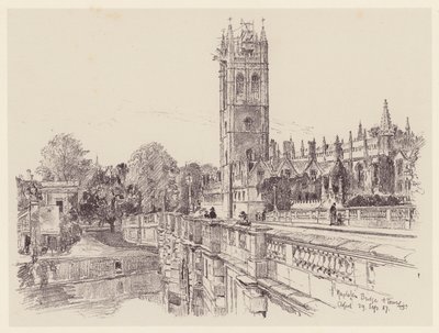 Magdalen College sillalta (litografia) tekijältä John Fulleylove