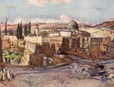 El Aksan moskeija, Jerusalemin etelämuurin sisältä (väri litho) tekijältä John Fulleylove