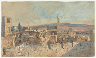Näkymä Jerusalemin vanhaankaupunkiin, 1800-luvun toinen puoli. tekijältä John Fullylove