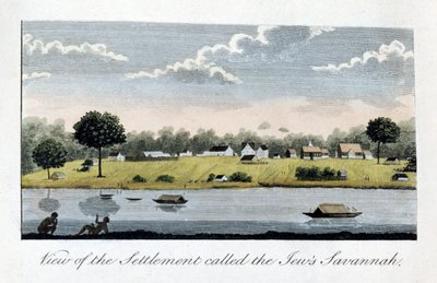 Näkymä siirtokunnalle nimeltä Juutalaisten Savanna, 1813 tekijältä John Gabriel Stedman