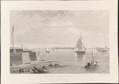Bay and Harbour of New York Bedlonin [Bedloen] saarelta, kaiverrus James Smillie, n. 1840 (kaiverrus) tekijältä John Gadsby Chapman