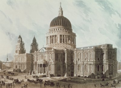 Kaakkoisnäkymä Pyhän Paavalin katedraalista, kaiverrus Daniel Havell (1785-1826), pubi. 1818, Ackermann