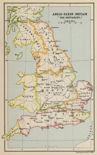 Anglosaksinen Britannia, "Heptarkia" (litografia) tekijältä John George Bartholomew