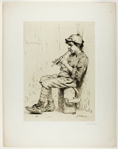 Poika soittaa huilua tekijältä John George Brown