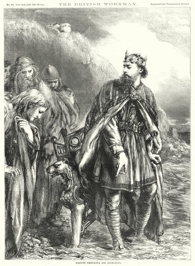 Canute nuhtelee hovimiehiä (kaiverrus) tekijältä John Gilbert
