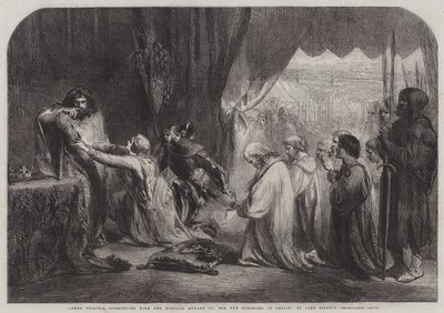 Kuningatar Philippa esirukoilee miehensä Edward III:n kanssa Calais