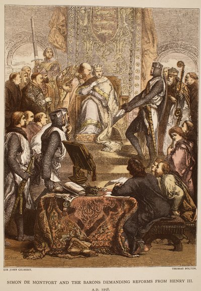 Simon de Montfort ja paronit vaativat uudistuksia Henrik III:lta, 1258, kaiverrus Thomas Bolton tekijältä John Gilbert