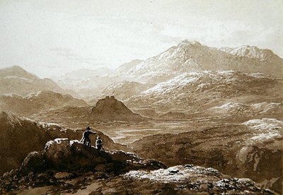 Dolwyddelanin linna ja Moel Siabod (akvarelli paperille) tekijältä John Glover