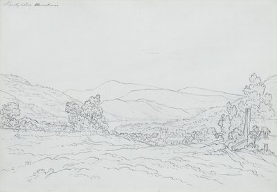 Llantysilio Mountain, Wales (lyijykynä, tussi ja muste paperille) tekijältä John Glover