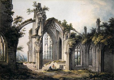 Melrose Abbey (akvarelli paperille) tekijältä John Glover