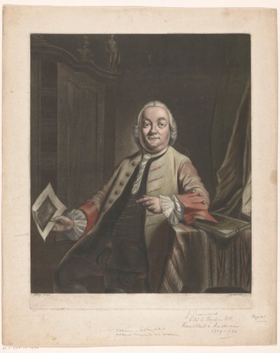 Muotokuva Simon Fokkesta kädessään Gerrit Hagedoorenin talon ryöstöjäte, 1751 tekijältä John Greenwood