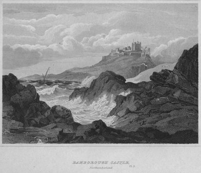 Bamburghin linna, Northumberland, 1814 tekijältä John Greig