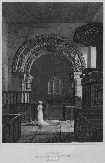 Aspatria-kirkon sisätilat, Cumberland, 1814 tekijältä John Greig