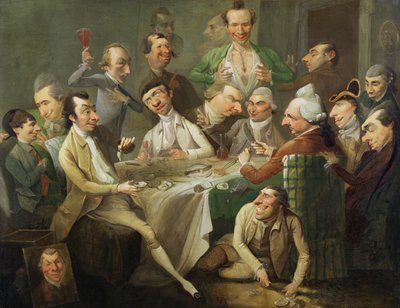 Karikatyyriryhmä, n. 1776 (öljy kankaalle) tekijältä John Hamilton Mortimer