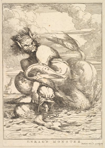 Enragd Monster viidestätoista etsauksesta, joka on omistettu Sir Joshua Reynoldsille, 8. joulukuuta 1778. tekijältä John Hamilton Mortimer