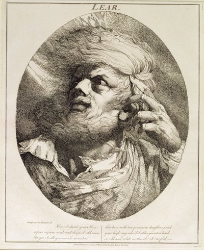 Lear, kuningas Lear, näytös III, kohtaus 3, 1776 tekijältä John Hamilton Mortimer
