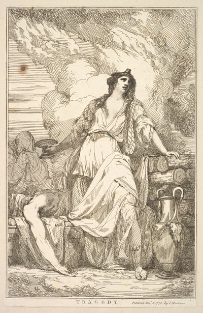 Tragedia viidestätoista Sir Joshua Reynoldsille omistetusta etsauksesta, 8. joulukuuta 1778. tekijältä John Hamilton Mortimer