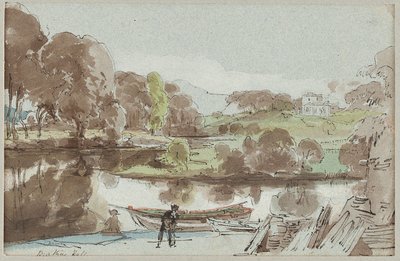 Brathay Hall idästä, Lake District, Cumbria, 1810 (wc paperilla) tekijältä John Harden
