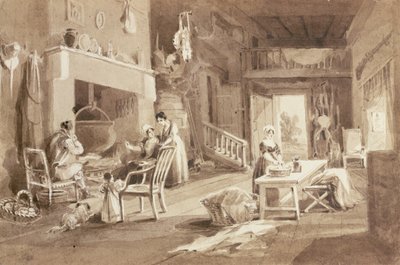 Keittiö Brathay Hallissa (muste paperille) tekijältä John Harden