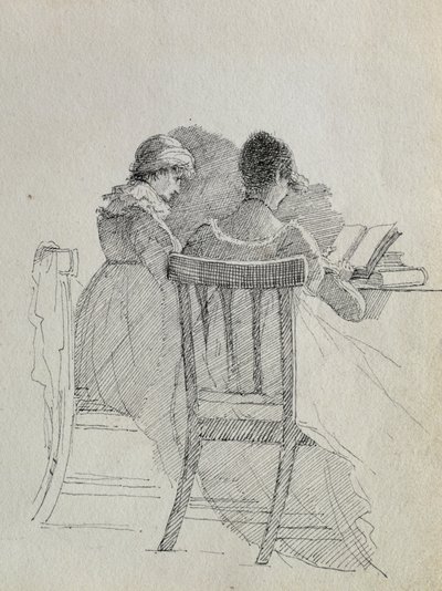 Lukeminen (kynä ja muste paperille) (yksityiskohta 14933) tekijältä John Harden