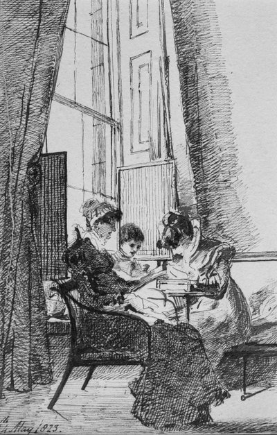 Kolme naista Georgian sisustuksessa, 24. toukokuuta 1823 (kynä ja muste paperille) tekijältä John Harden