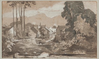 Näkymä idästä Amblesideen, 1812 (wc paperilla) tekijältä John Harden