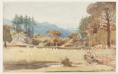 Näkymä Langdaleen, Lake District, Cumbria, 1831 (wc paperilla) tekijältä John Harden