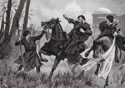 Sebastian I:n tappio ja kuolema Alcazarin taistelussa (litografia) tekijältä John Harris Valda