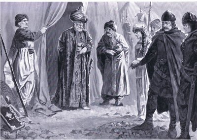 Ivan Shishman III toimittaa sisarensa sulttaani Murad I:lle, AD1366, Hutchinsonin kansojen historiasta (Nide 4), jonka on julkaissut Hutchinson, c. 1920 (litho) tekijältä John Harris Valda