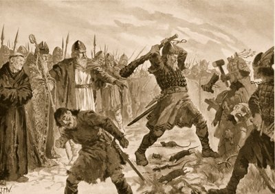 Kuningas Olaf pyhä rikkomassa Thorin jumalan kuvan, 1020 tekijältä John Harris Valda