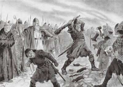 Kuningas Olav Pyhä rikkoo Morin jumalan kuvan. tekijältä John Harris Valda