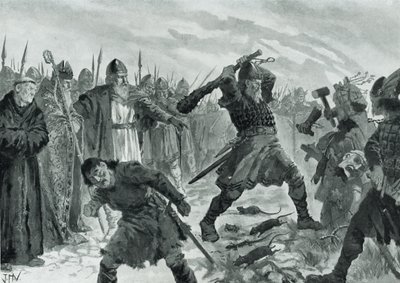 Kuningas Olav Pyhä rikkoo Morin jumalan kuvan. tekijältä John Harris Valda