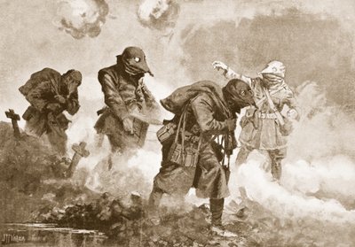 Luutnantti (väliaikainen kapteeni) E.M. Allfrey ohjaa ampumatarvikkeiden, annosten ja veden toimittamista toiminnassa oleville joukoille kaasuhyökkäyksen aikana. tekijältä John Harris Valda