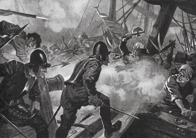 Lepanton taistelu (litografia) tekijältä John Harris Valda