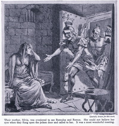 Heidän äitinsä Silvia oli iloinen nähdessään Romulun ja Remuksen, n. 1950 tekijältä John Harris Valda
