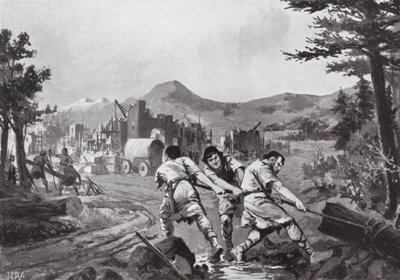 Valakian mäkimiehet perustamassa kaupunkia, yhdeksäs vuosisata (litografia) tekijältä John Harris Valda