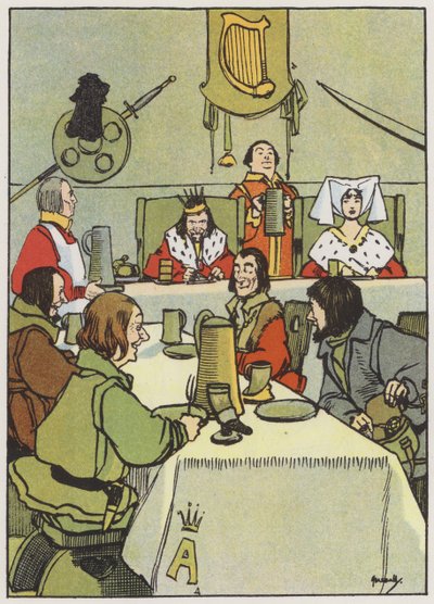 Kuninkaan vanukas viimeistely (väri litho) tekijältä John Hassall