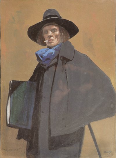 Taiteilijan muotokuva, n. 1910 (akvarelli paperille) tekijältä John Hassall