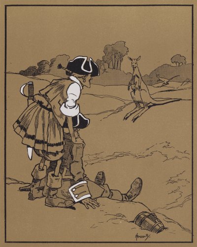 Kengurun löytö (väri litho) tekijältä John Hassall