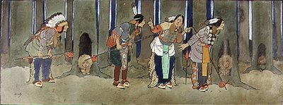 The Never Never Land: Redskins vartioi lapsia merirosvoilta, kuva Peter Panista, n. 1906 tekijältä John Hassall