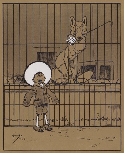 "Käteensä kiskojen läpi työntäviä vierailijoita kehotetaan varmistamaan, että he saavat ne takaisin" (väri litho) tekijältä John Hassall