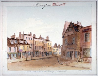 Näkymä Walworthin kylään, Southwarkissa, pohjoiselta sisäänkäynniltä, Lontoo, 1825 tekijältä John Hassell