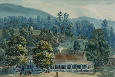 Ruokasali ja näyttämötoimistot White Sulphur Springsissä, 1832. tekijältä John Hazelhurst Boneval Latrobe