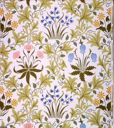 Celandine Wallpaper Design, myöhään 1896 (värillinen puupainatus paperille) tekijältä John Henry Dearle