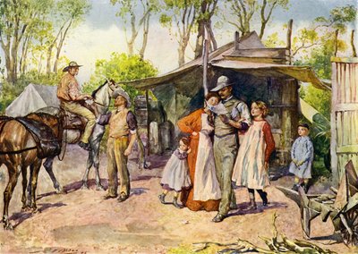 Kirjeiden jakelu Australian pensaassa (väri litho) tekijältä John Henry Frederick (after) Bacon