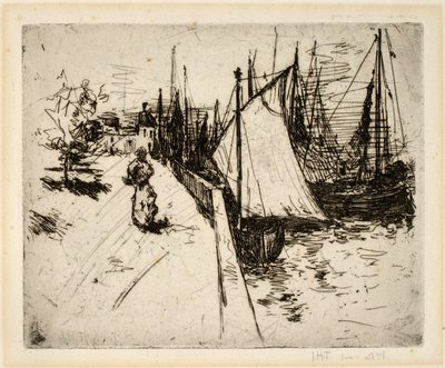 Nainen laiturilla, Honfleur tekijältä John Henry Twachtman