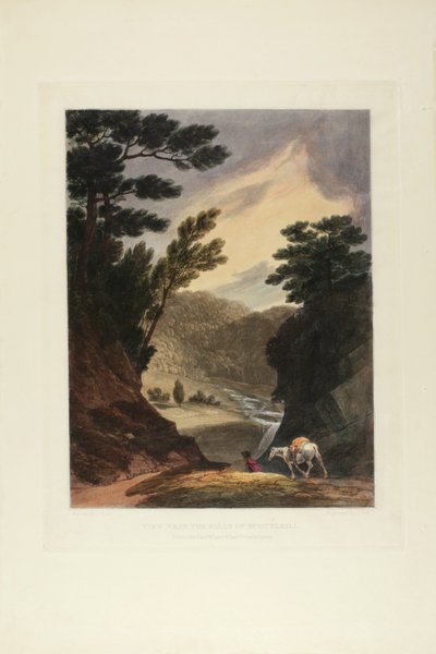 Näkymä lähellä Schuylkill Fallsia, Pennsylvania, levy viides ensimmäisestä Kuvankauniista näkymistä amerikkalaisista maisemista, 1819-21 tekijältä John Hill